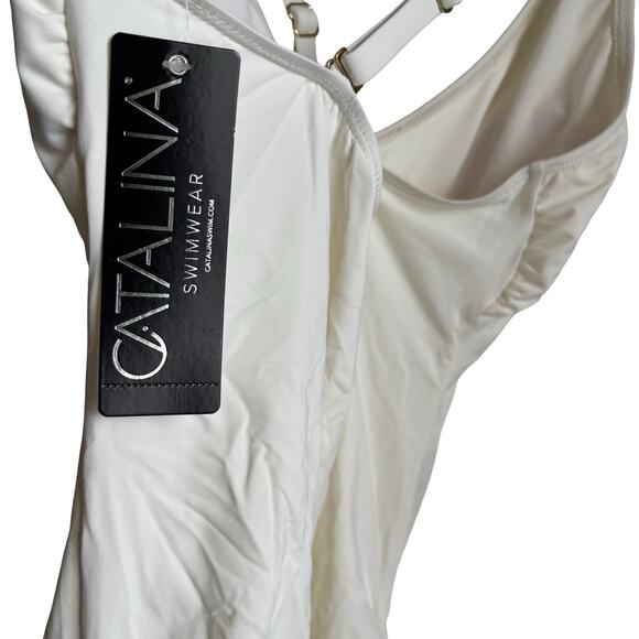 Catalina Off-White Ruched Side Swim Cover-Up Tank Top Size M NWT - Picture 4 of 6